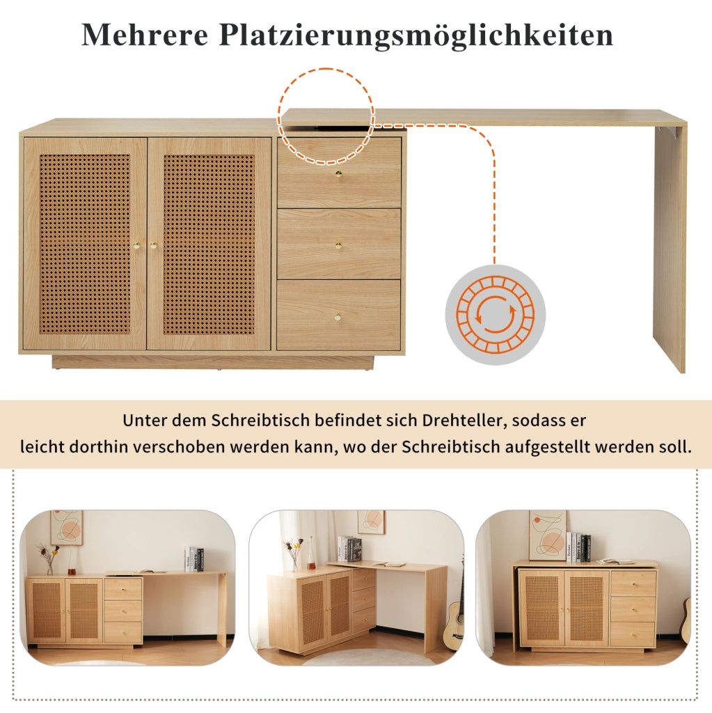 SCRIVANIA Girevole 360° con Armadietto 126 cm MDF Colore Legno