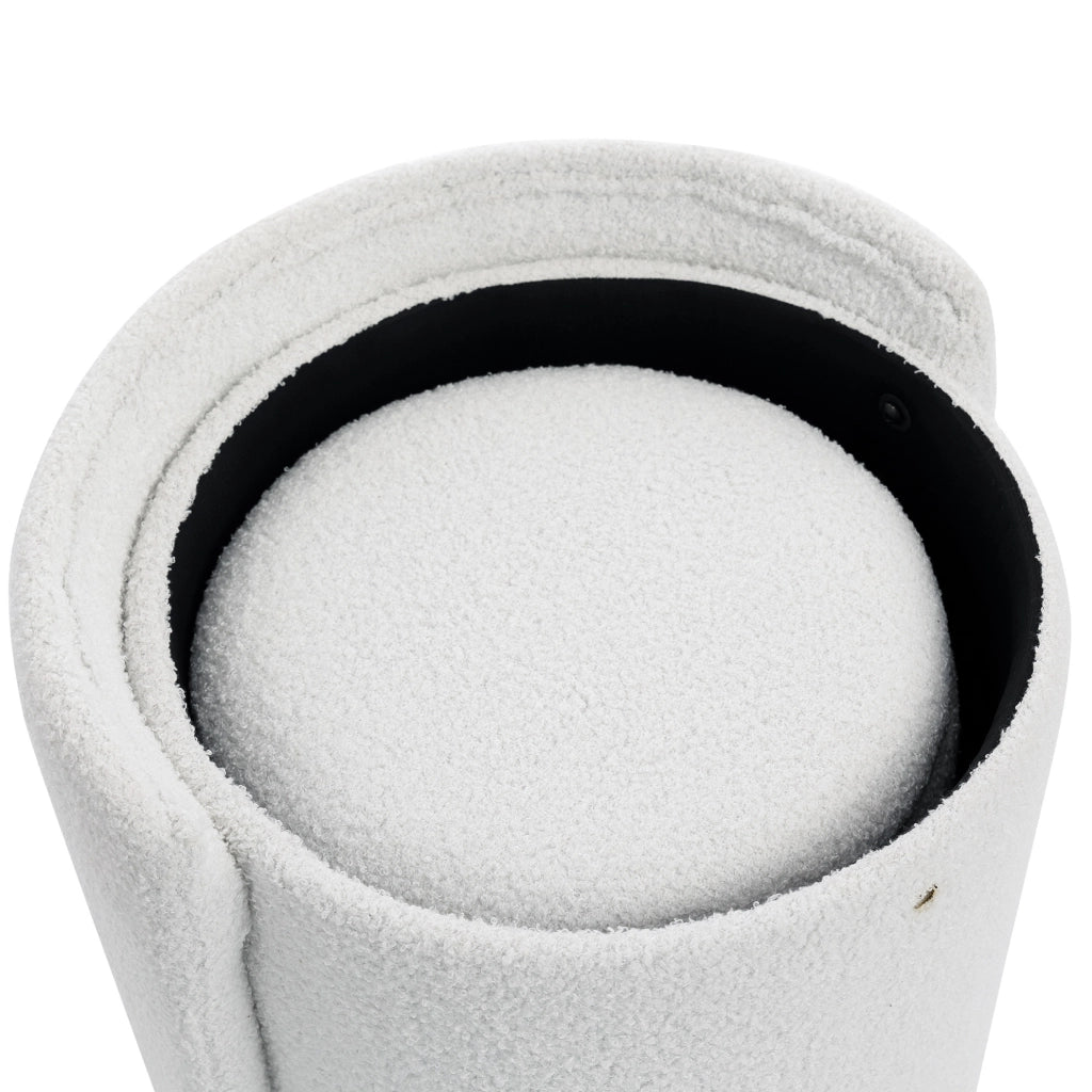 Poltroncina girevole 360° con contenitore in tessuto Teddy bianco e sgabello cuccia per gatto HOMVRA