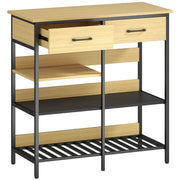 Sideboard in legno naturale con 2 cassetti e 3 ripiani aperti, 90x40x91 cm, per cucina e soggiorno