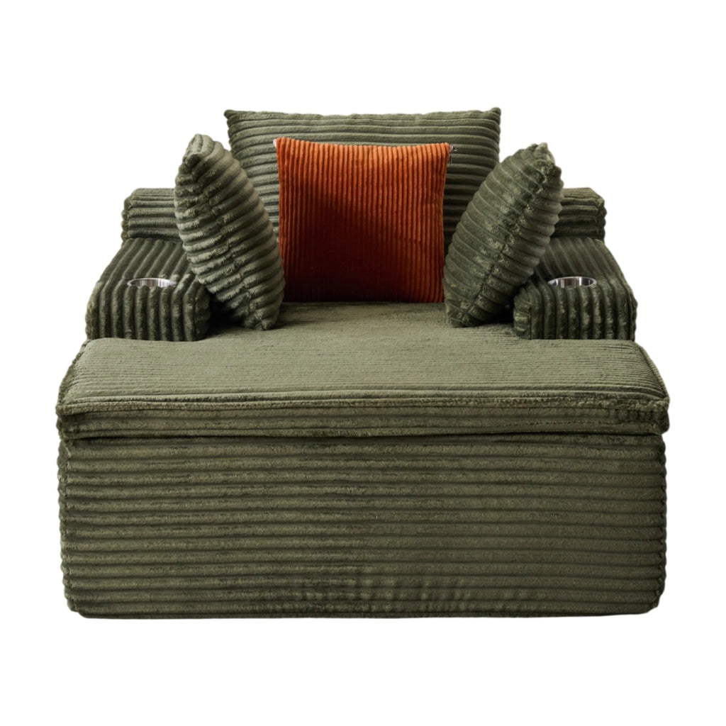 Divano con chaise longue pieghevole senza montaggio in velluto a coste verde
