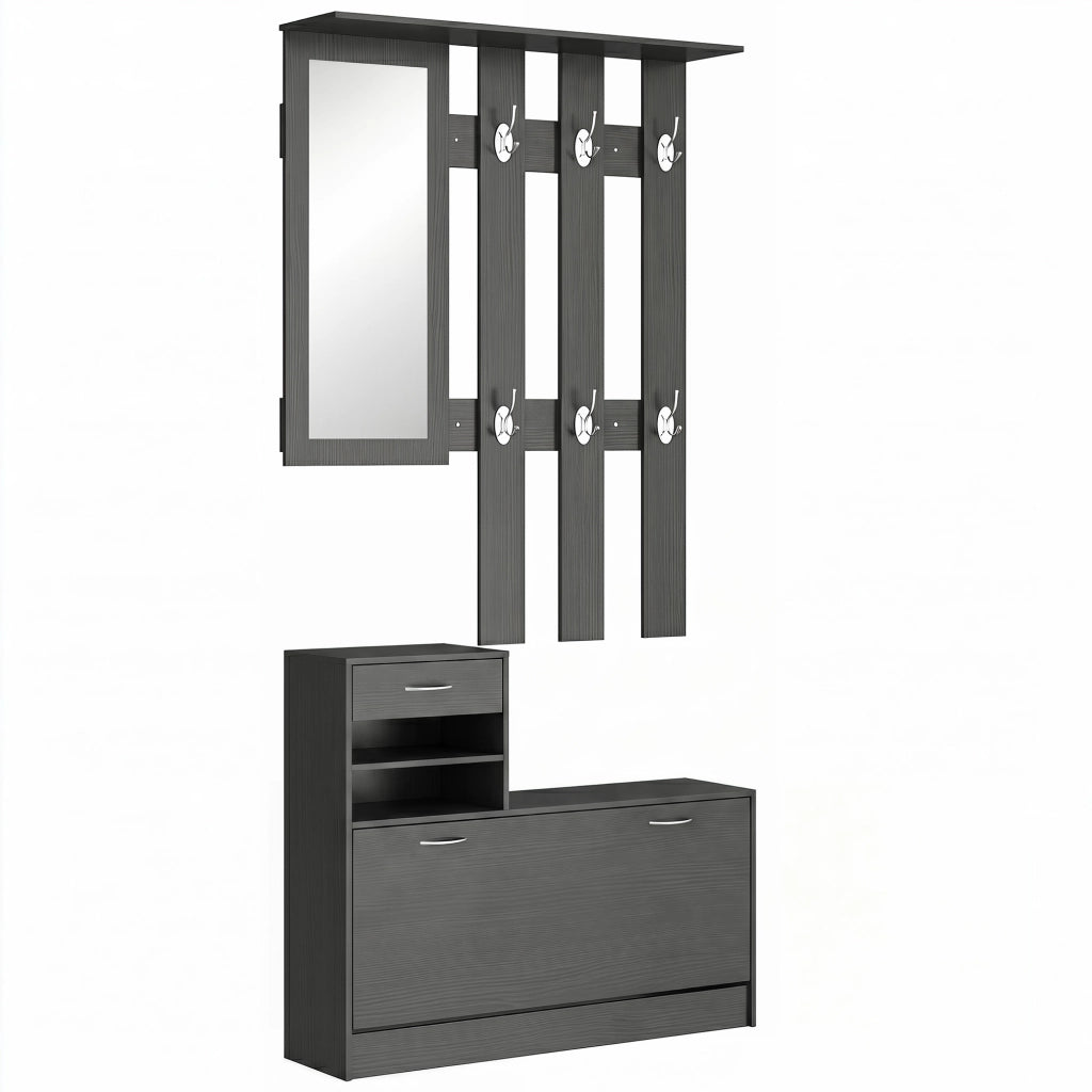 Set Ingresso con Specchio e Appendiabiti ¨C Zephmum ¨C 2 Pezzi Nero