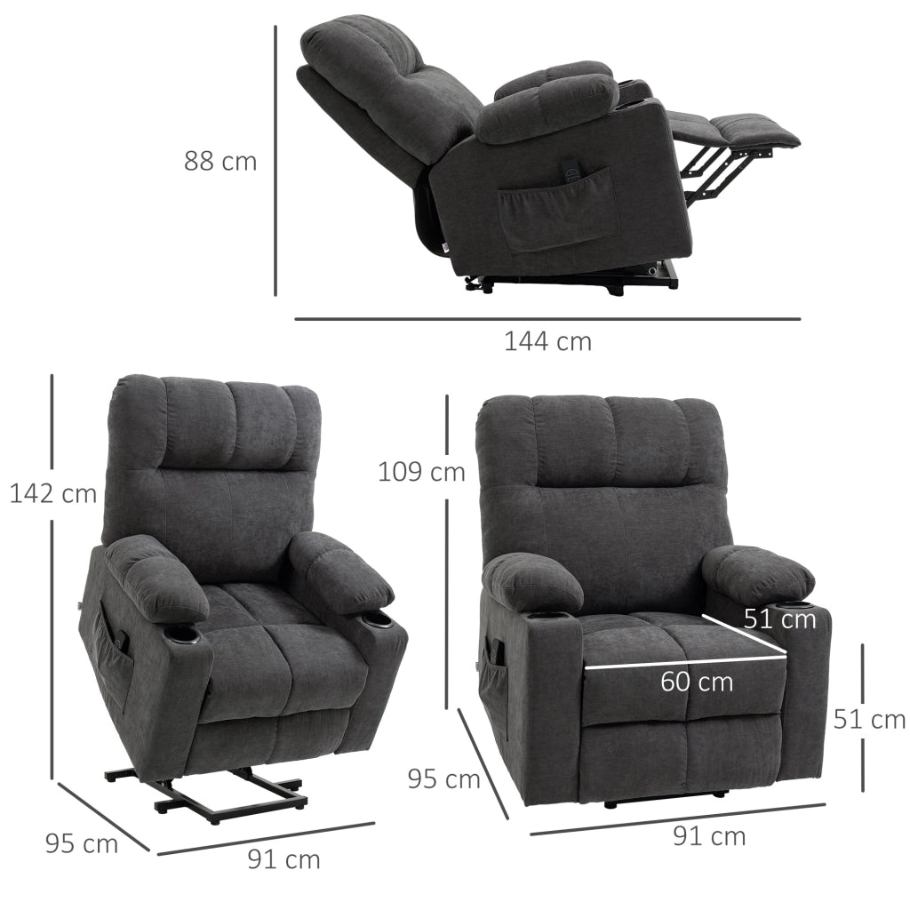 Poltrona Reclinabile Massaggiante Elettrica con Poggiapiedi ¨C Zephmum ¨C 144x91x88 Grigio Scuro