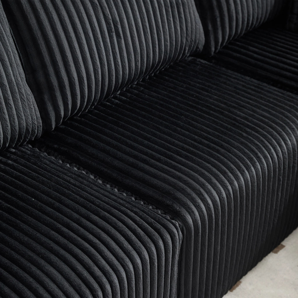 Divano modulare con chaise longue e 2 posti in velluto a coste nero con 5 cuscini
