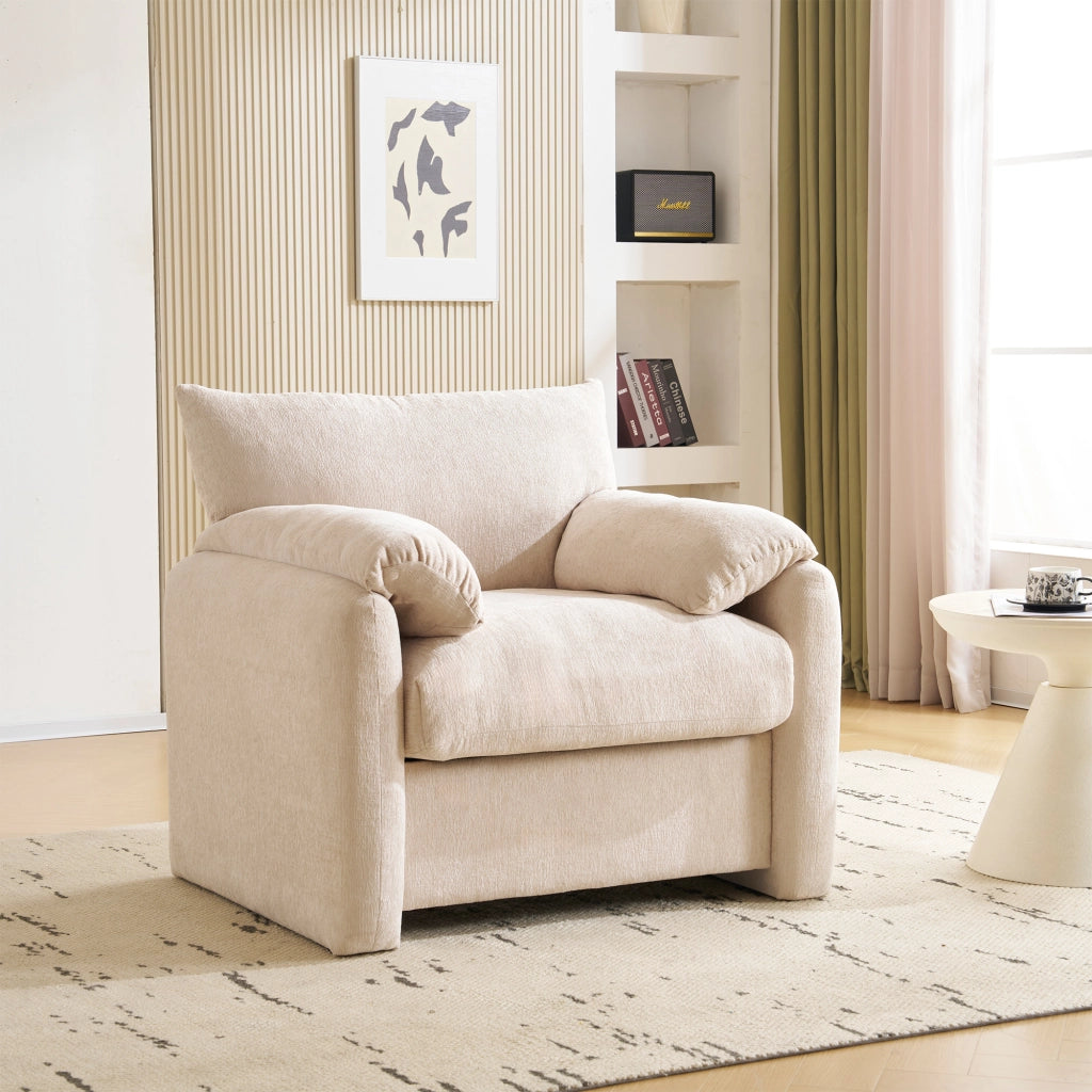Poltrona moderna in ciniglia; 96 x 82 x 84 cm; monoposto con braccioli; beige