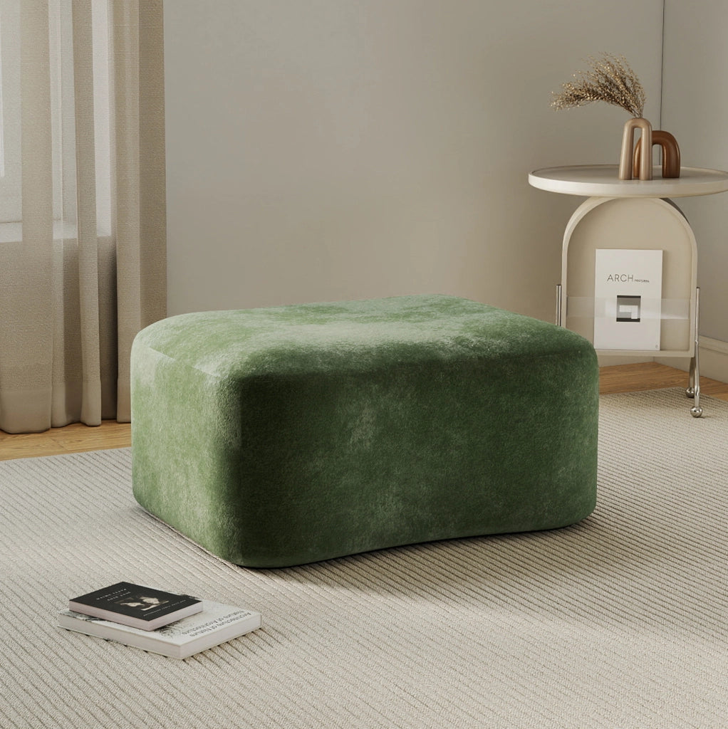 Pouf in velluto verde DESMIU senza struttura, modulare e confortevole