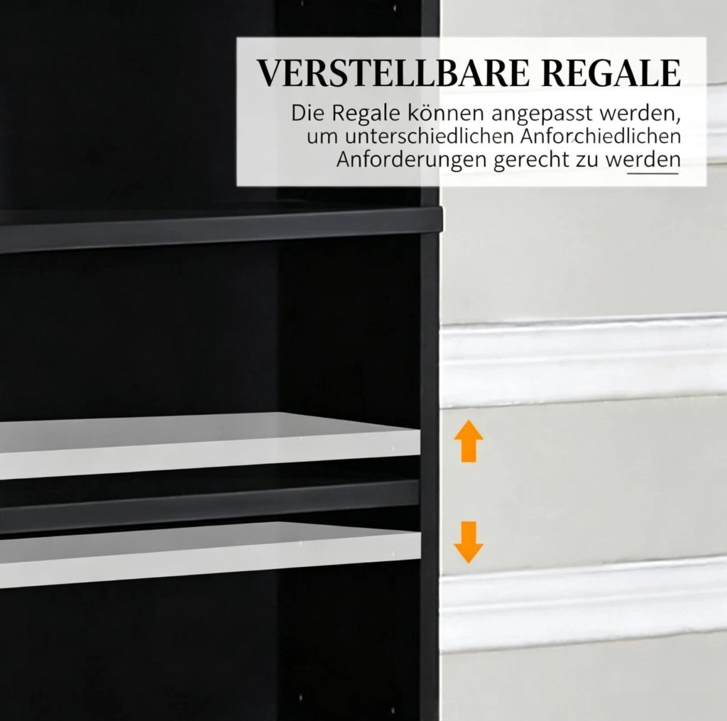 Mobile porta CD e DVD 102x23,5x195 cm nero in MDF, ripiani regolabili