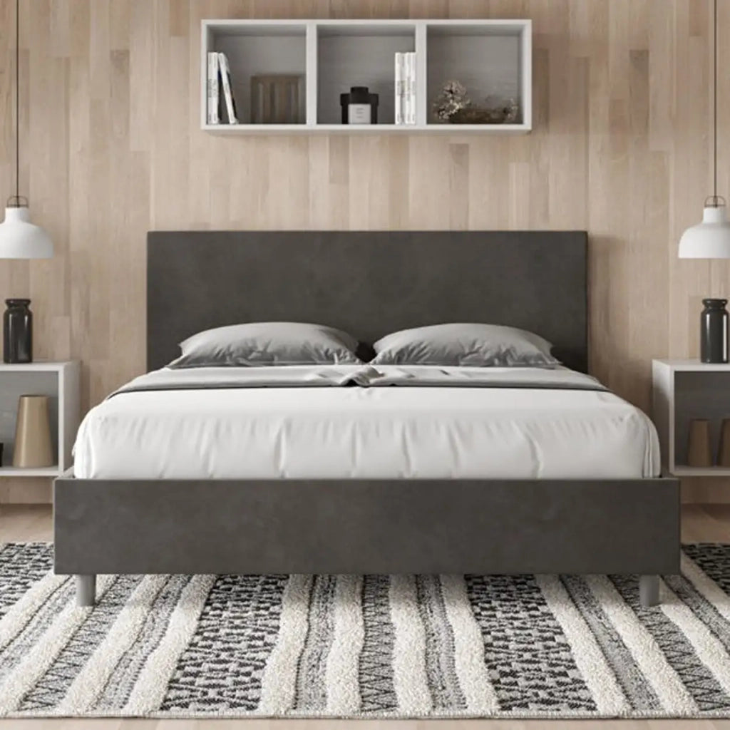 Letto matrimoniale con rete imbottito 160x210 microfibra grigio Adele