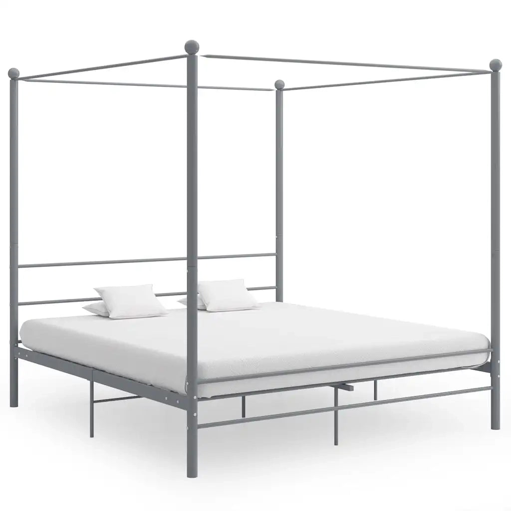 Letto a Baldacchino Grigio in Metallo 200x200 cm 325071