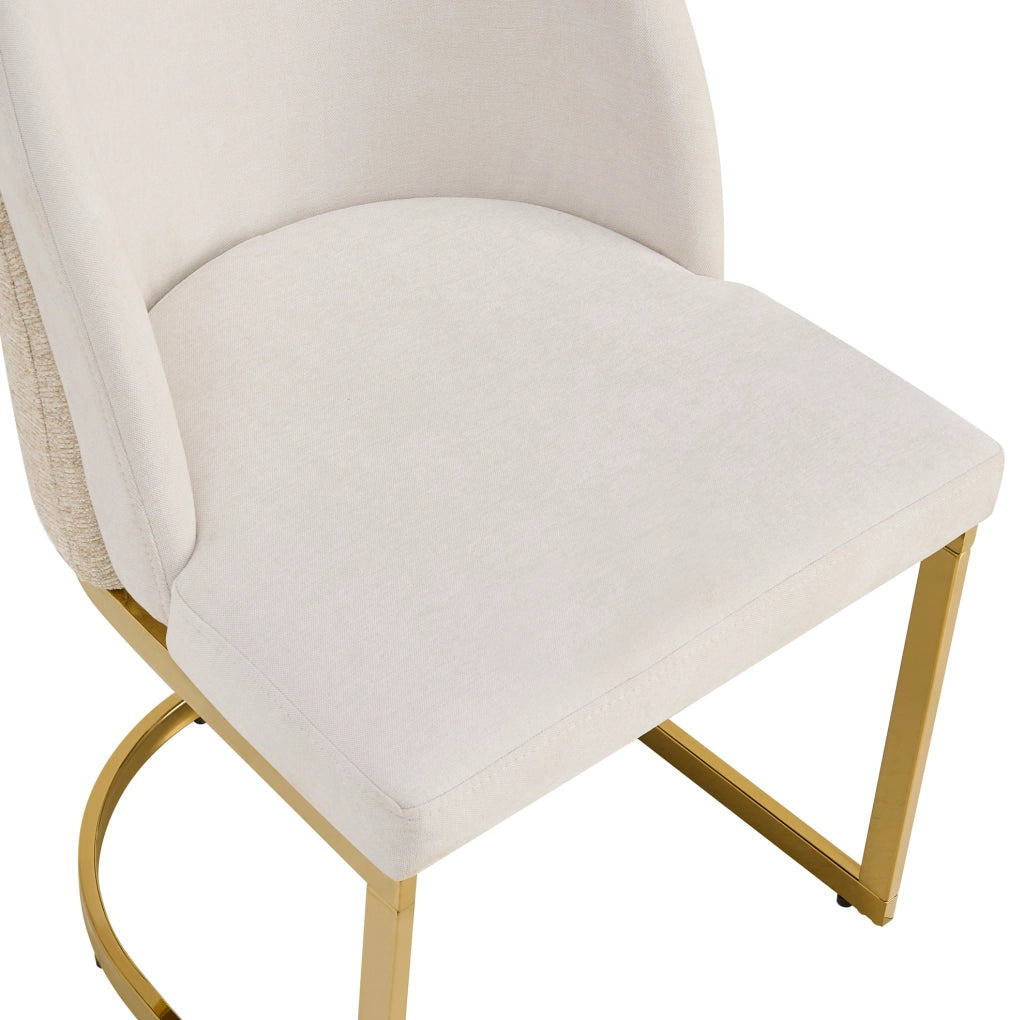 Set 4 sedie da pranzo in ciniglia beige con gambe dorate in metallo HOMVRA