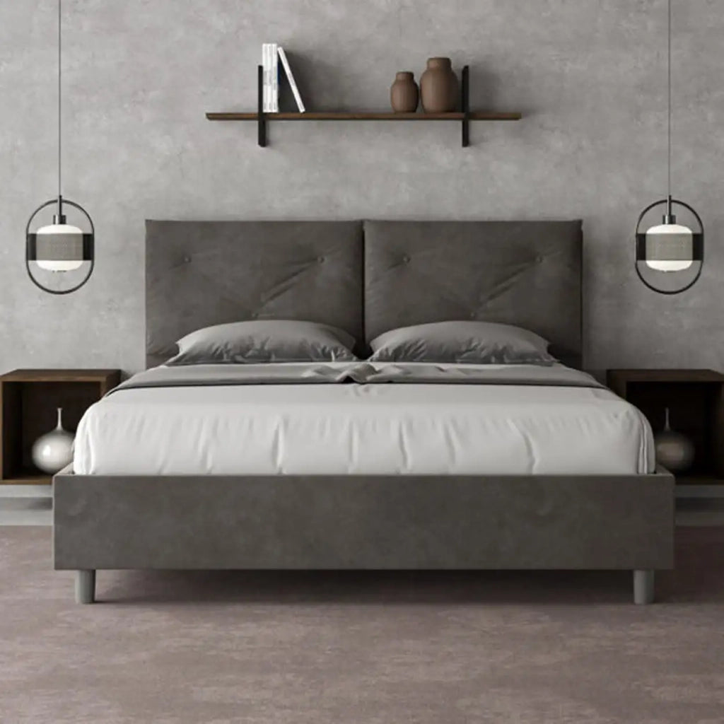 Letto matrimoniale contenitore imbottito 160x200 microfibra grigio Appia