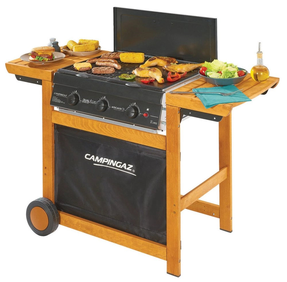 1pz barbecue dualgas adelaide 3 woody dg in acciaio e legno di faggio cod:ferx.97338
