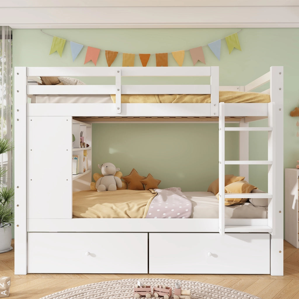 Letto a castello 90x200 ¨C Minimal ¨C bianco in legno con 2 cassetti