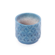 Vaso in Ceramica Blu Lucido Ø19 cm con Motivo a Cuore e Foro di Drenaggio per Mini Piante e Erbe da Scrivania