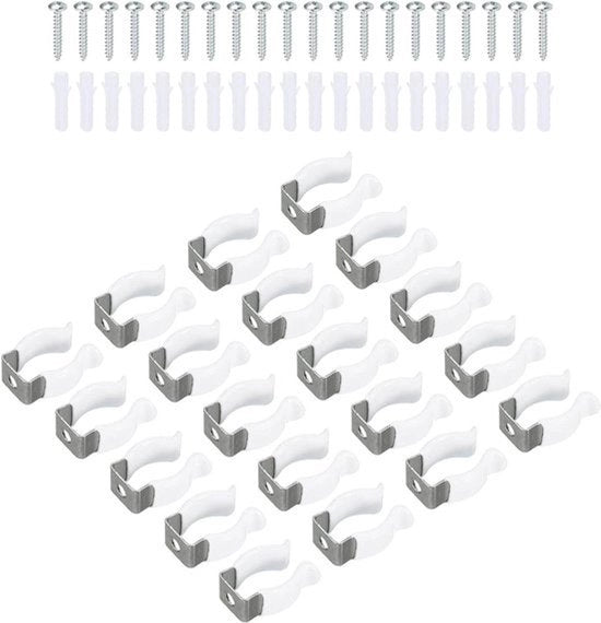 Sostegno a LED - Maniglia di Montaggio - Acciaio Inossidabile - Viti a Piastra - Supporto - Tubo Fluorescente - Bianco - Pacchetto da 20 - Adatto per 13mm T6 U Clips - Viti - Spring - Viti per Strumenti