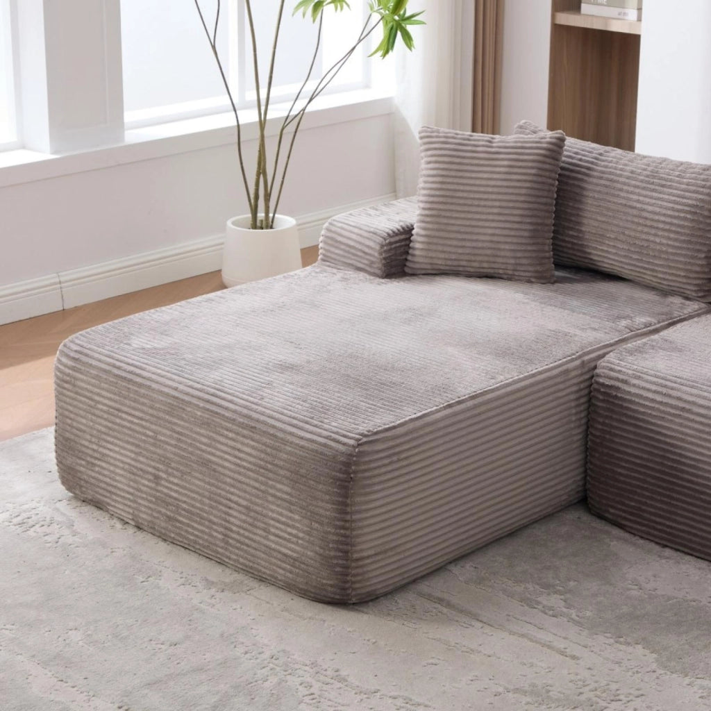 Divano compatto, divano modulare, tessuto chenille, schiuma ad alta elasticità 30D, base antiscivolo, 4 posti, grigio