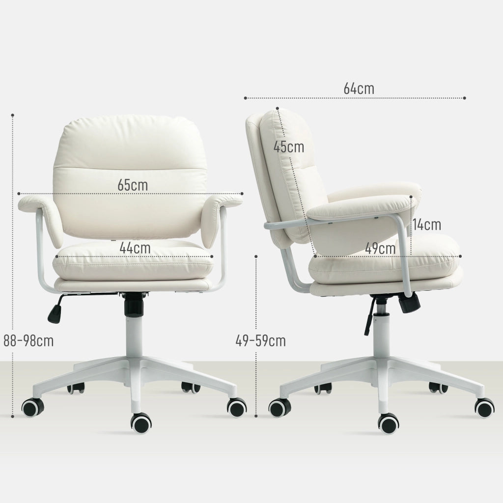 Sedia da ufficio 65x64x88-98 cm con funzione oscillante in pelle sintetica bianca