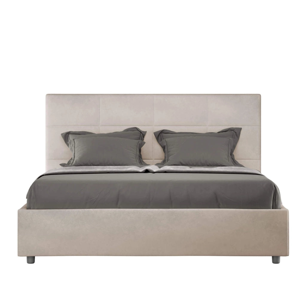 Letto una piazza e mezza con rete imbottito 130x190 microfibra sabbia Mika