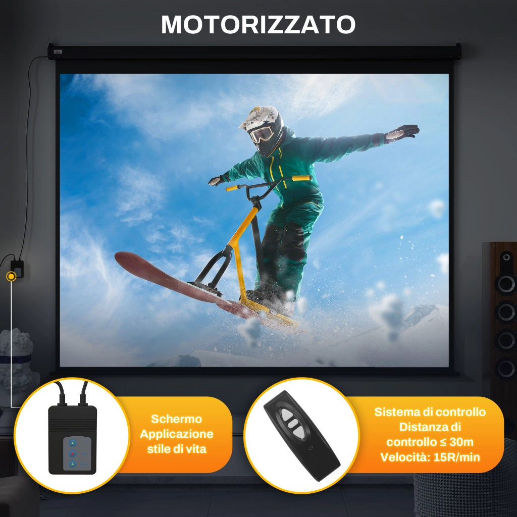 Schermo per Proiettore Motorizzato 120" 4:3 Regolabile con Telecomando 244x183cm Nero per Casa e Ufficio
