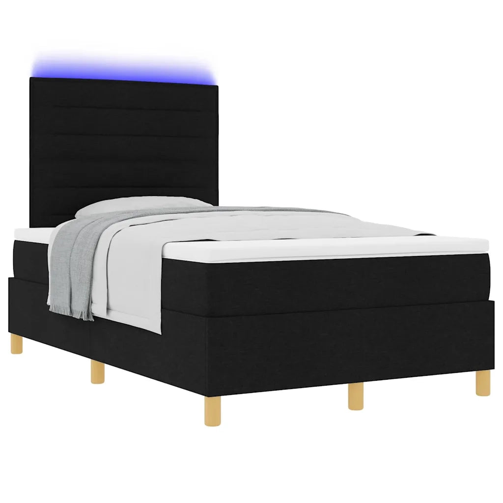 Letto a Sorgente LED con materasso Nero 120 x 200 cm Tessuto