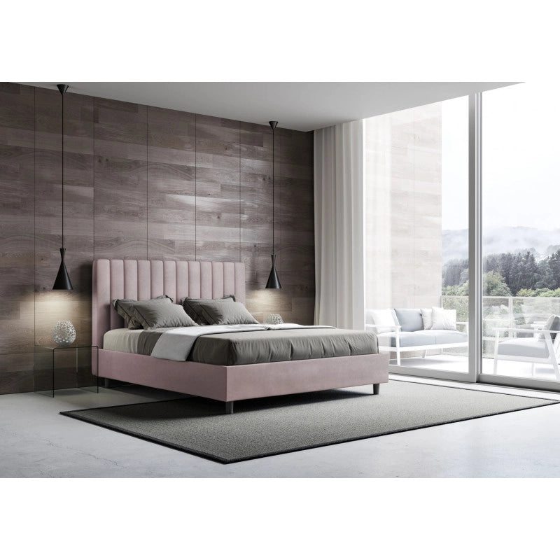 Letto imbottito Piazza e mezzo 130x200 cm Agueda - Con rete,Glicine,Microfibra