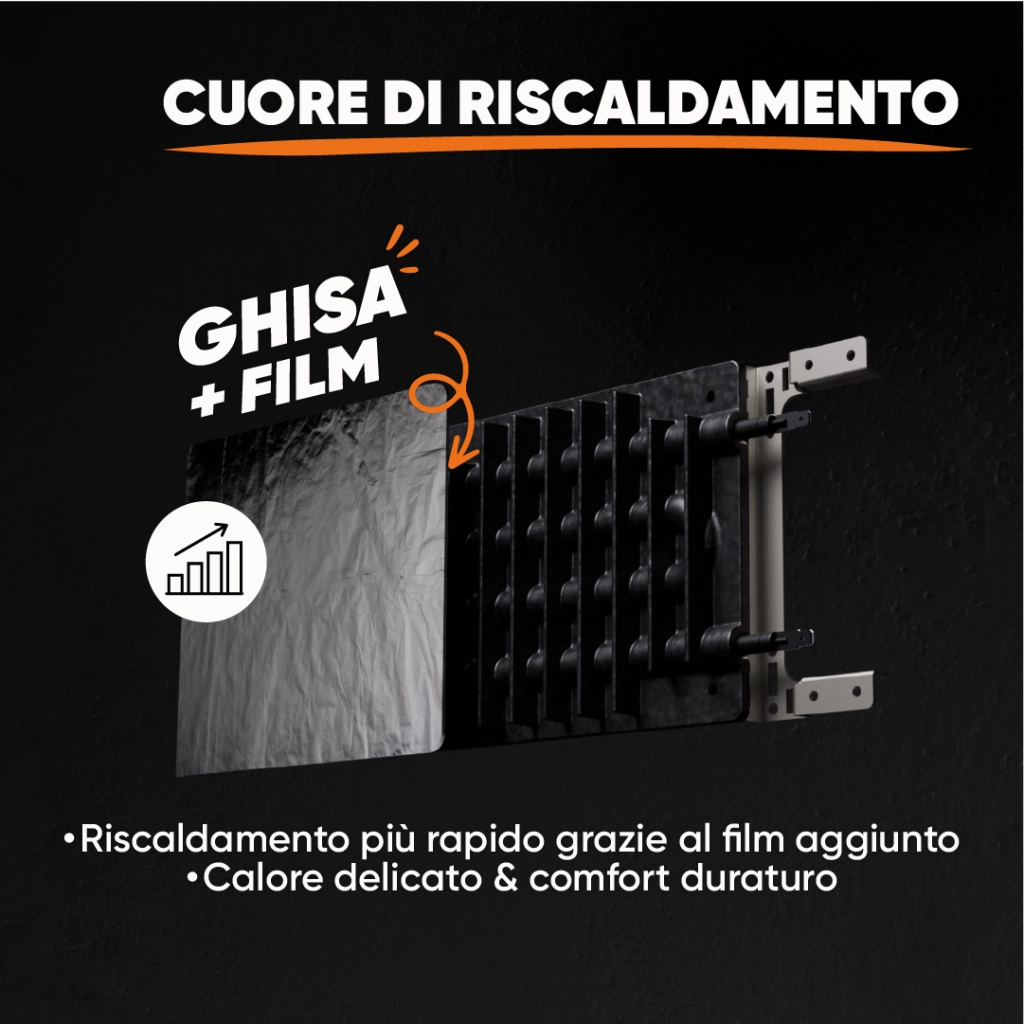 Radiatore elettrico fisso ad inerzia secca ghisa + pellicola + plug & play 1500W ALMEA orizzontale bianco