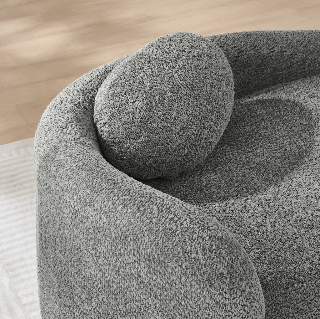 Divano minimalista grigio in tessuto Teddy, imbottitura in schiuma ad alta elasticità, design arrotondato per soggiorno e camera da letto