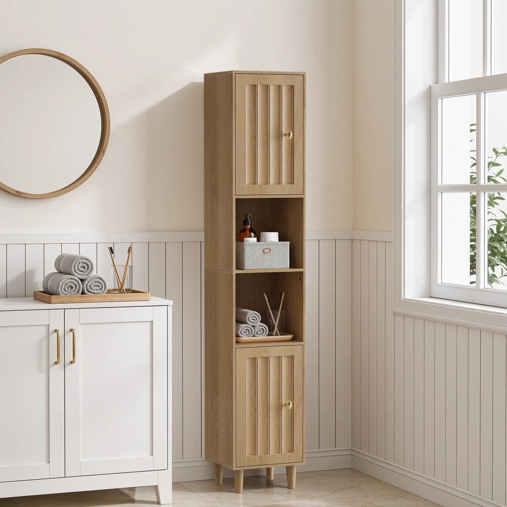 ARMADIO Alto 32x30x169 cm MDF Rovere con ante e ripiani aperti