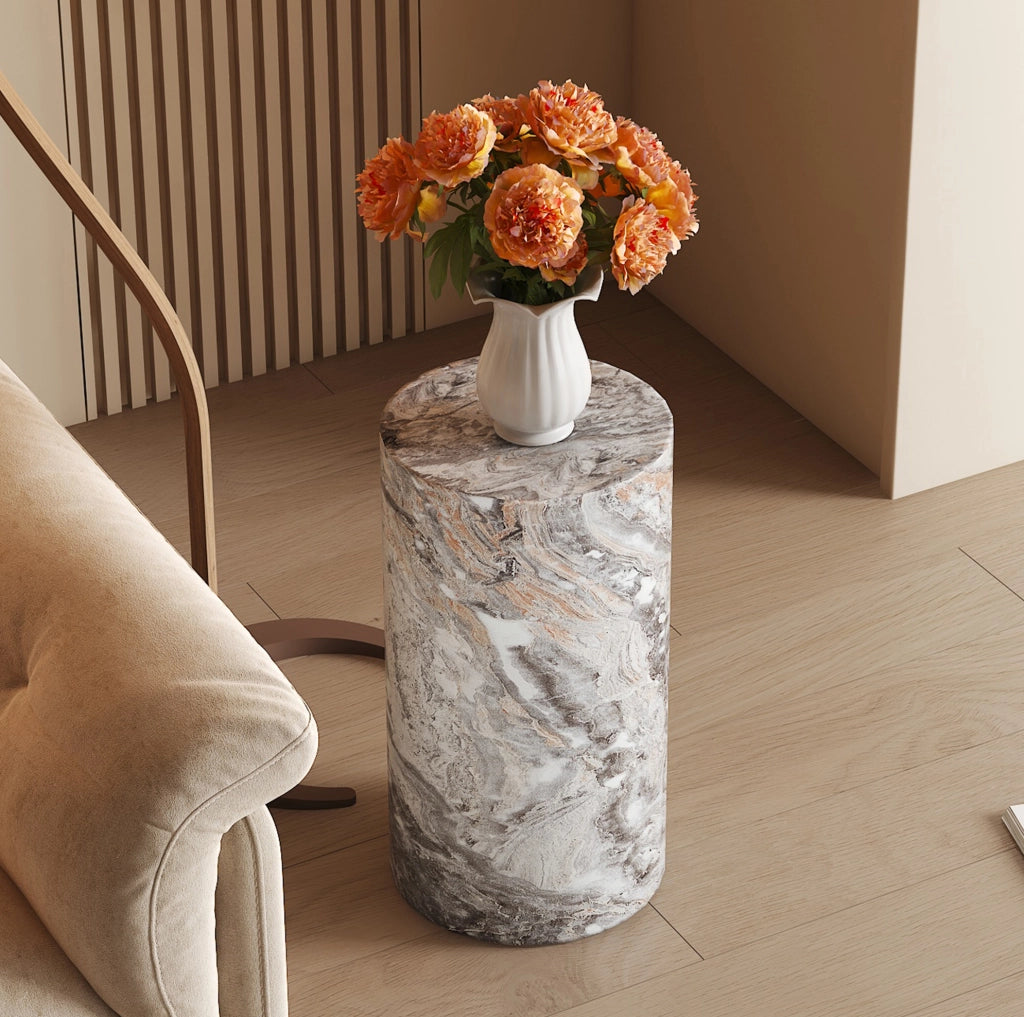 Tavolino rotondo in MDF grigio effetto marmo 66x44,5x44,5 cm gi¨¤ montato