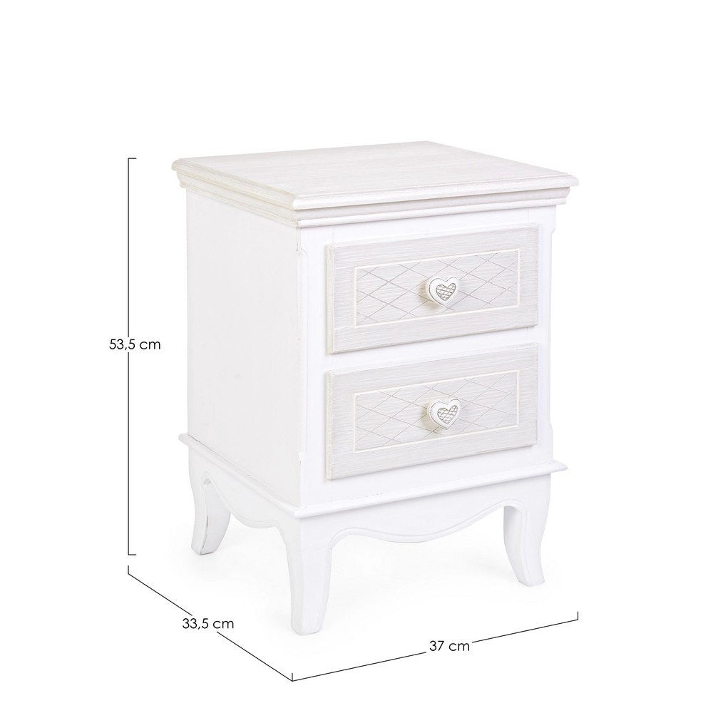 Cassettiera 2 Cassetti Legno Bianco Shabby da Interno - CAROLINE