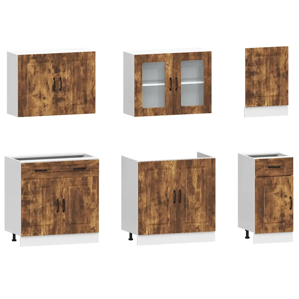 Set Mobili da Cucina 7 pz Kalmar Rovere Fumo Legno Multistrato 3314736