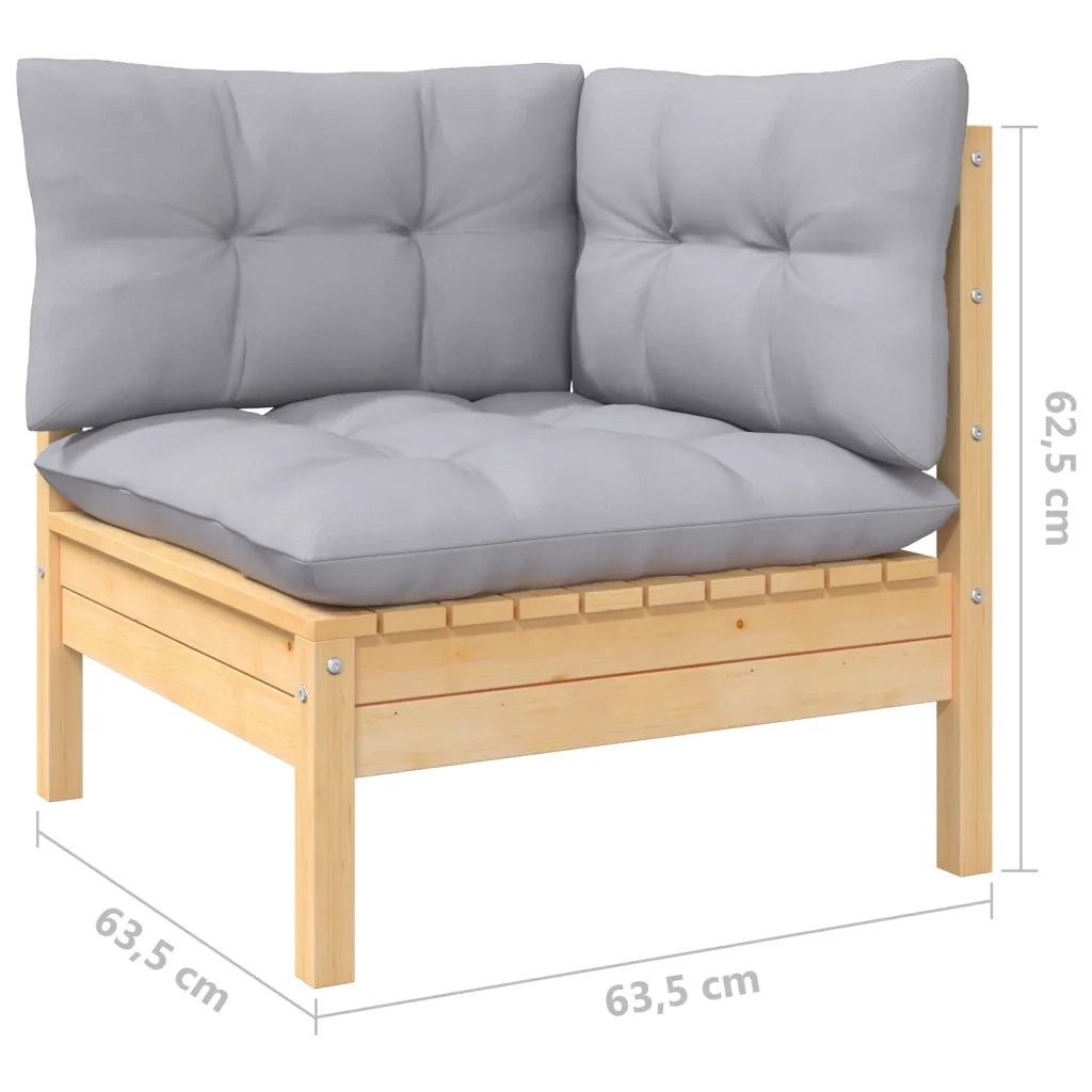 Set Divani da Giardino 6 pz con Cuscini Grigi Massello di Pino 3096393
