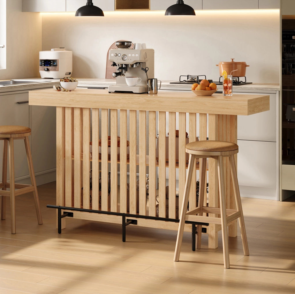 Tavolo bar 160x40x105 cm con ripiani a 2 livelli e poggiapiedi in MDF naturale HOMVRA