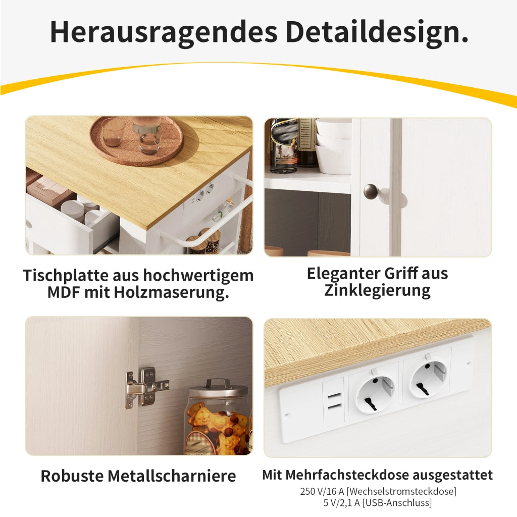 CREDENZA CUCINA 151,5x59,7x91,7 cm Bianco/Naturale con prese elettriche