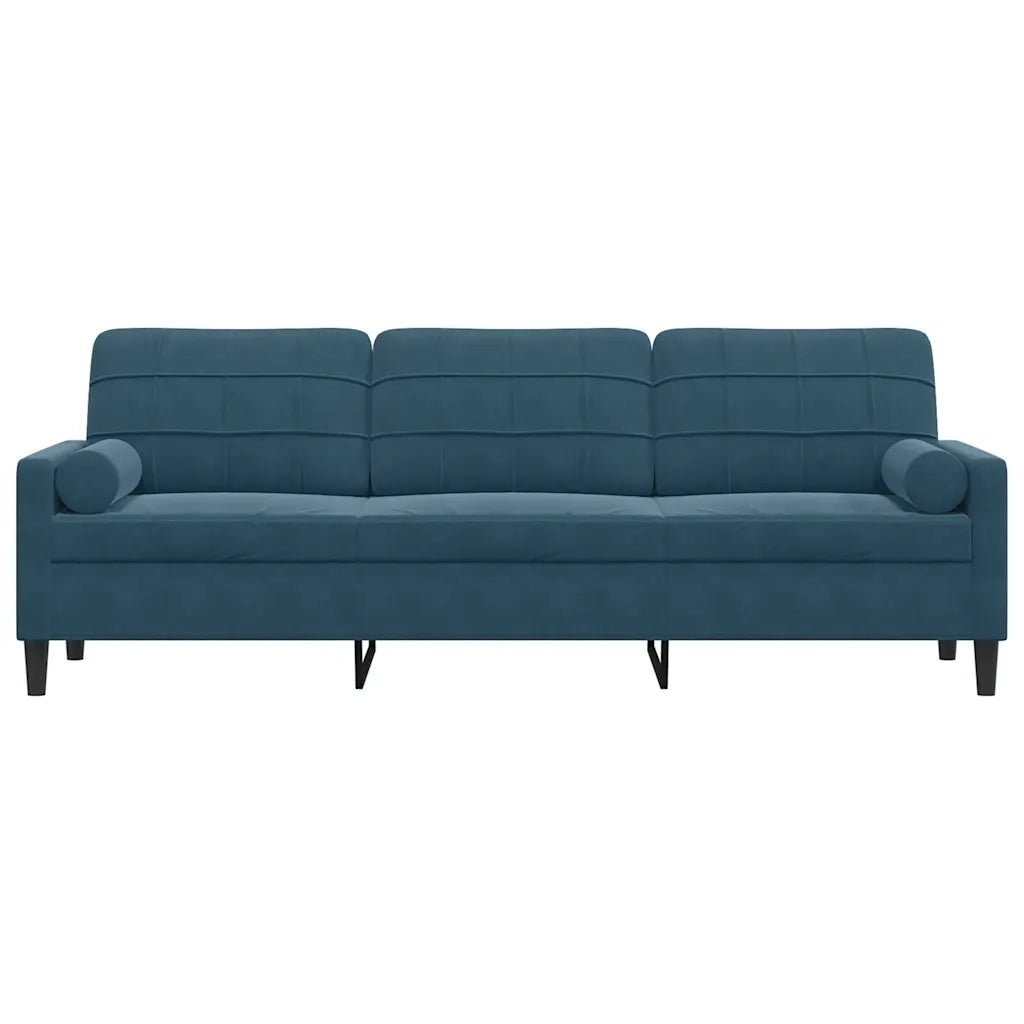 Divano a 3 Posti con Cuscini Blu 210 cm in Velluto