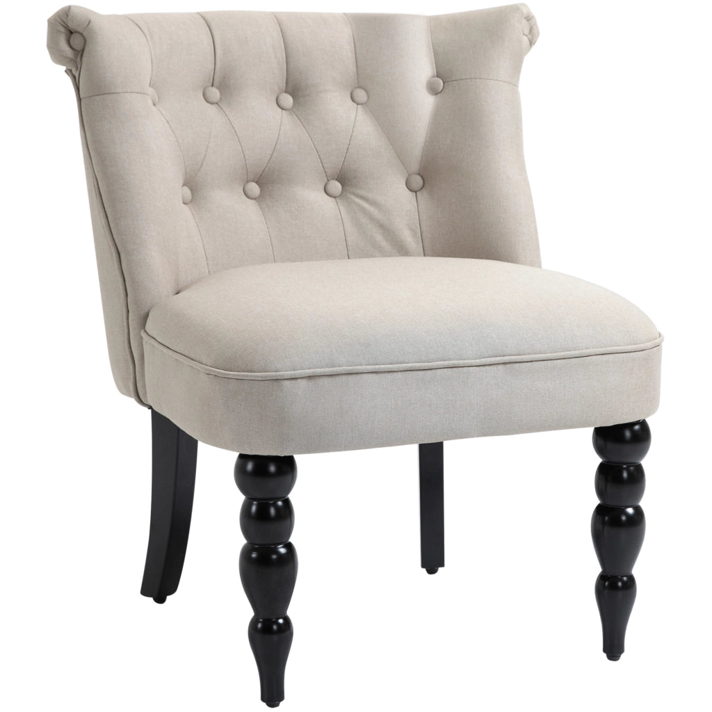 Poltrona vintage imbottita beige con struttura in legno