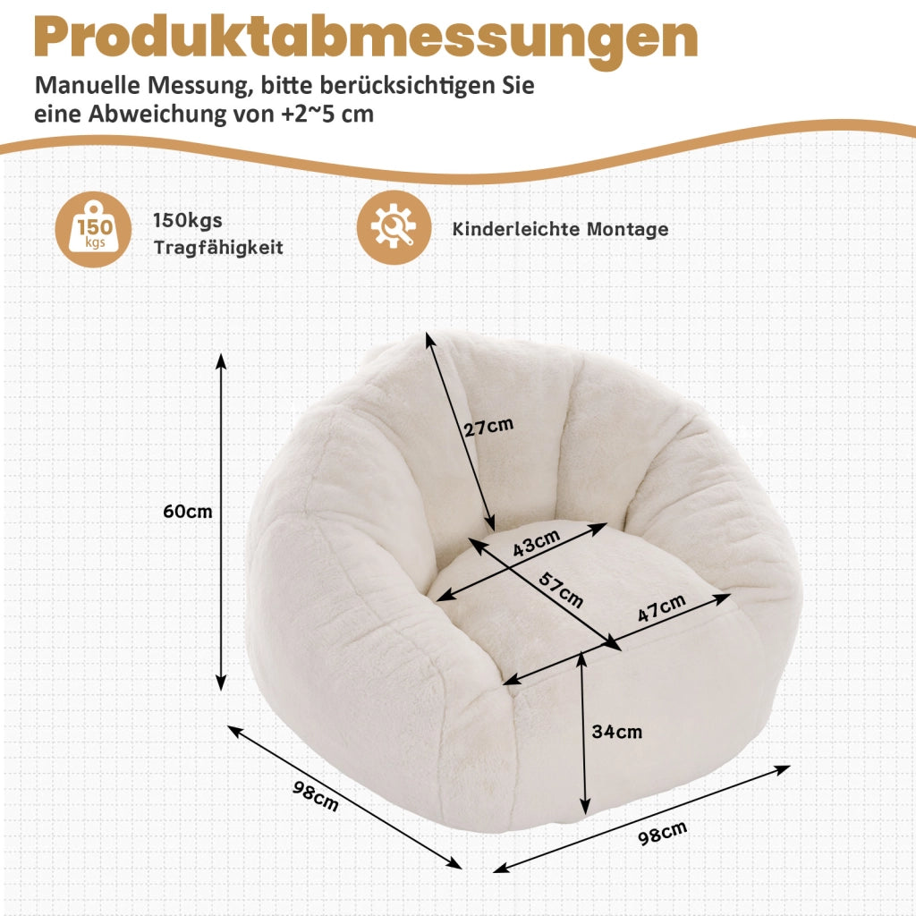 Poltrona sacco in memory foam con rivestimento in poliestere bianco