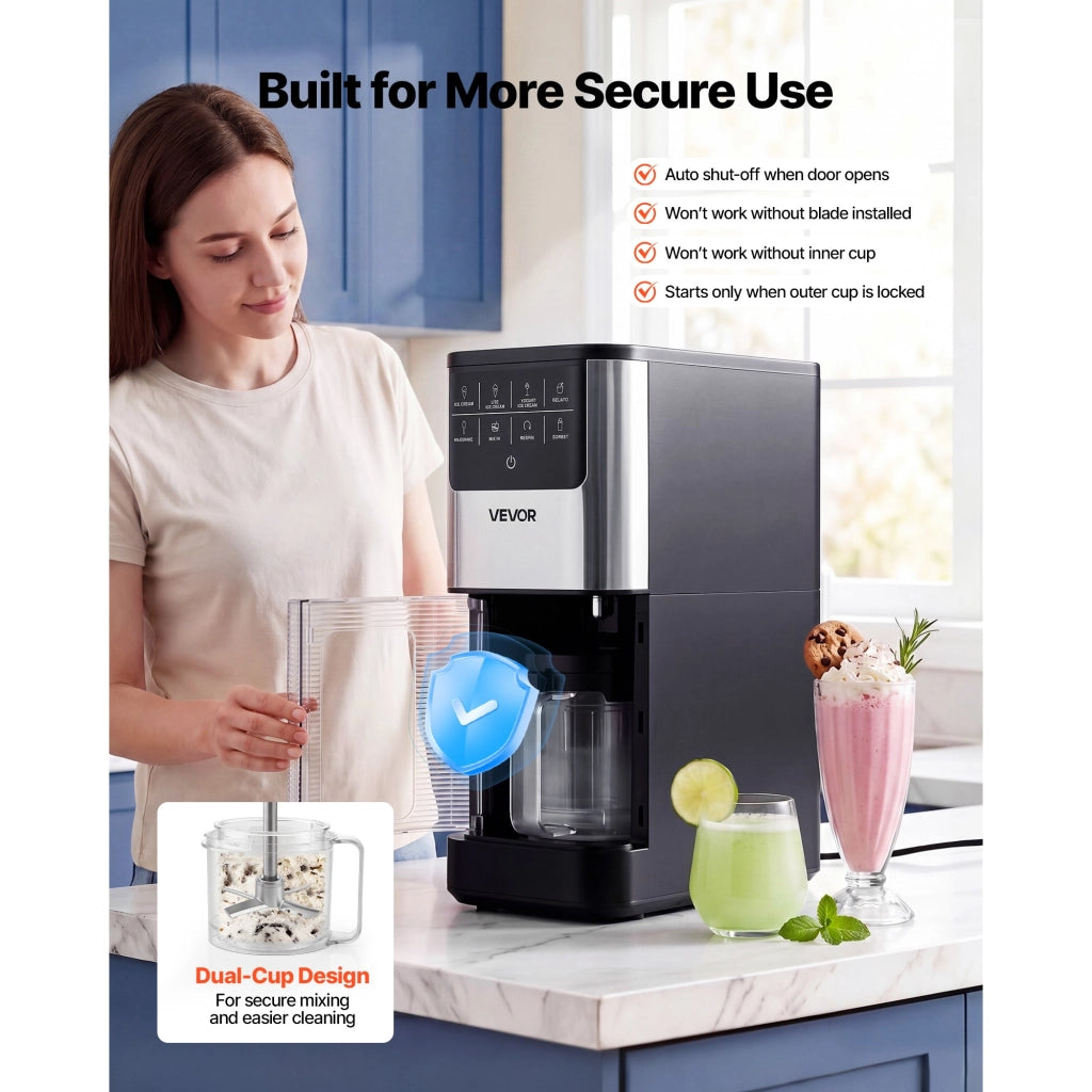 Gelatiera da Banco Elettrica 800W IEM1006-GS Macchina per Gelato 7 in 1 con 2 Coppe da 0,5L per Sorbetti e Dolci Uso Domestico