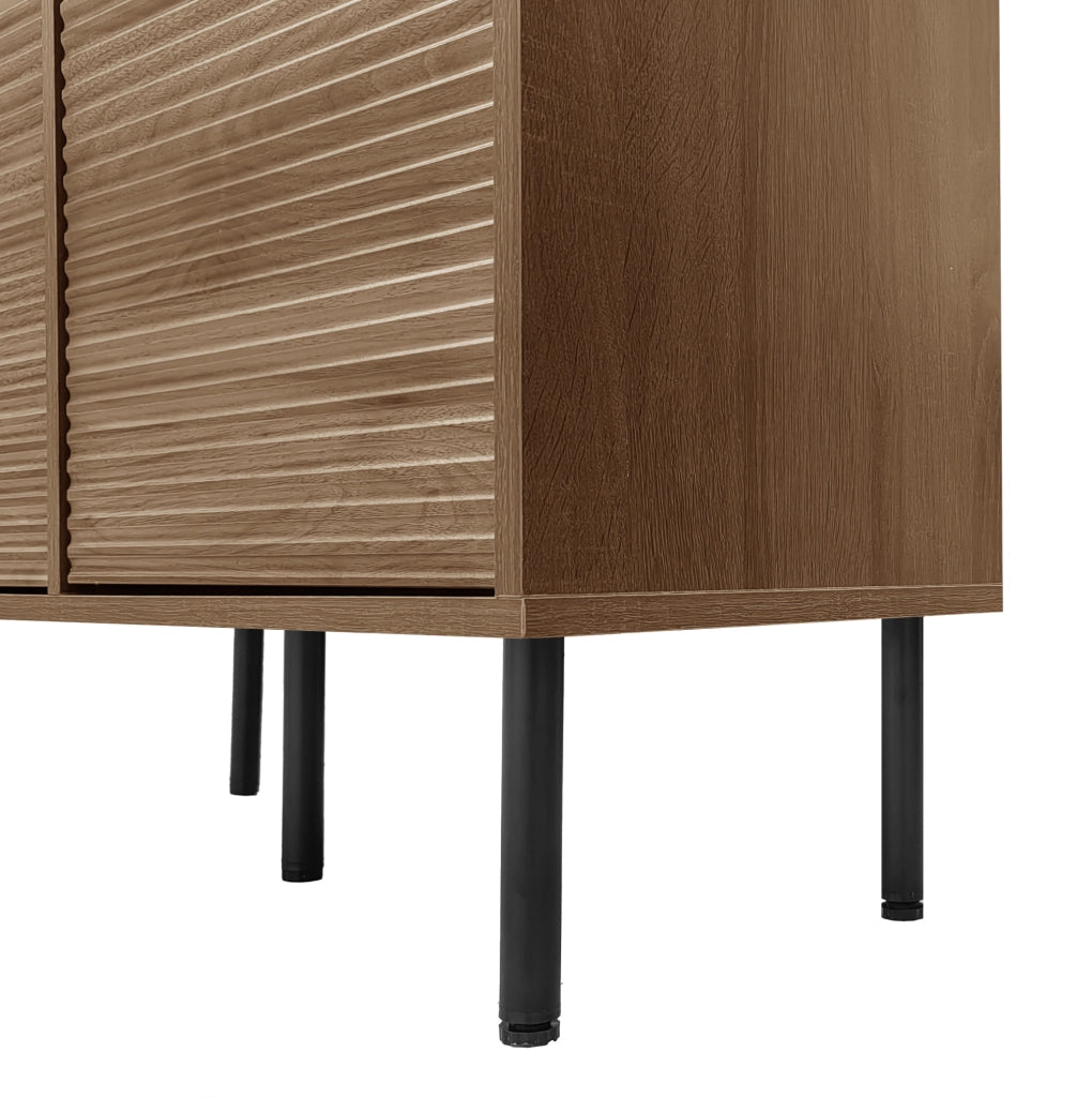 Mobile multiuso in legno noce con frontale in vetro, ripiani e cassetto nascosto per bagno, soggiorno e ufficio