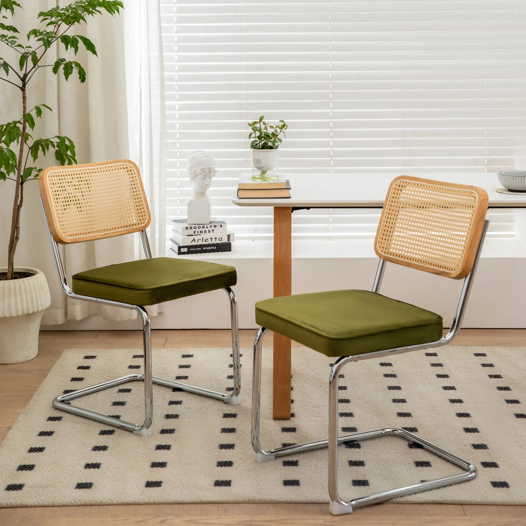 Sedie da Pranzo Set 2 Pezzi in Velluto e Rattan ¨C Xylo ¨C Gambe in Metallo, Design Moderno
