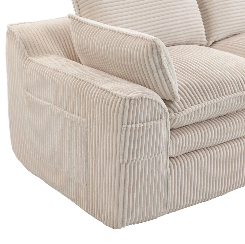 Divano modulare 335x167x85 cm in velluto a coste beige, 4 posti, salvaspazio