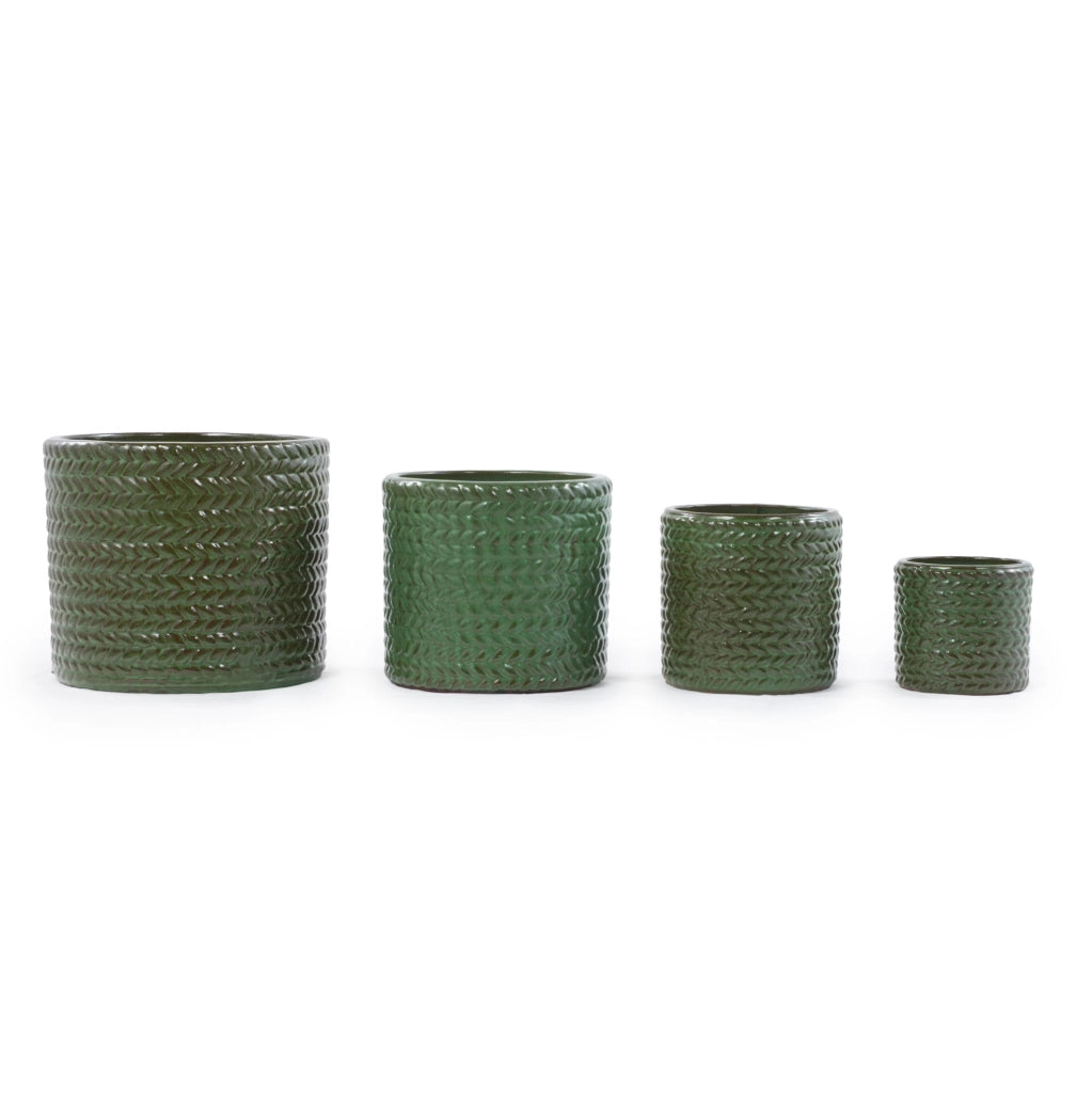 VASO in Ceramica 24,5 cm Verde Oliva con Foro di Drenaggio