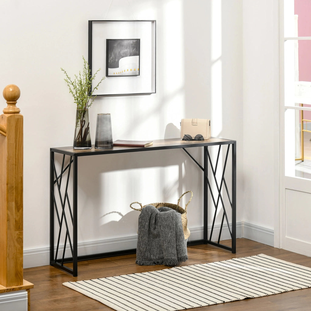 EasyComfort Tavolo Consolle da Ingresso in Stile Industriale, Mobile Vintage in Acciaio e Legno, 120x35x75cm, Marrone