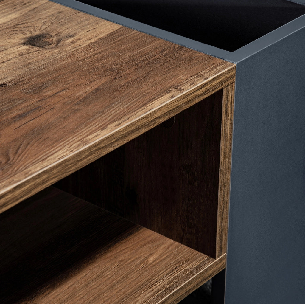 Tavolino da caffè rettangolare 111x40x60 cm in truciolare con vani contenitore; legno e nero