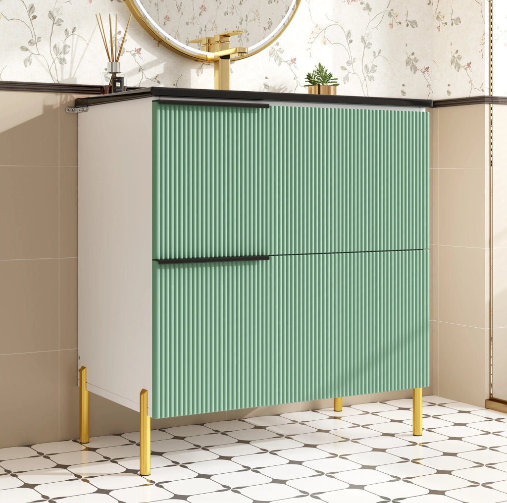 Mobile lavabo da bagno con lavabo in ceramica e cassetti in MDF verde