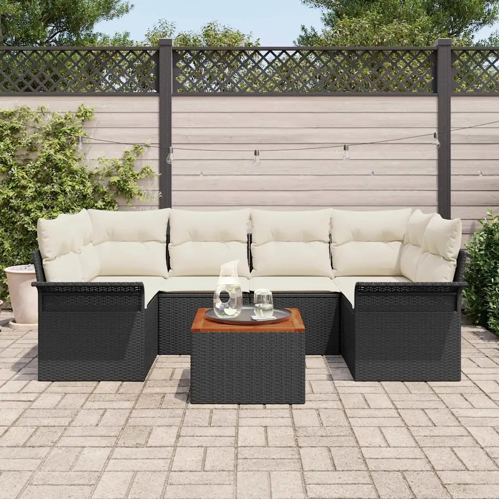 Set Divano da Giardino con cuscino 7 pcs Nero polyrattan 3347278