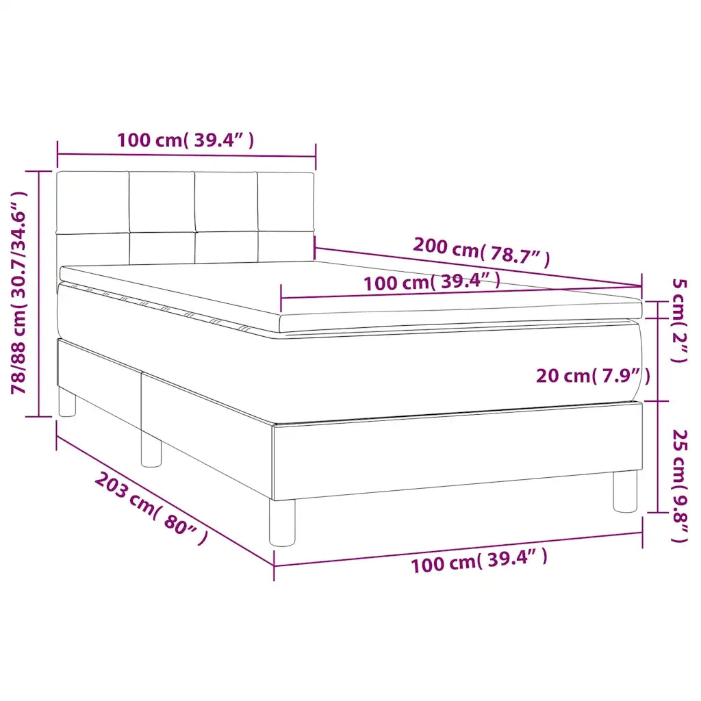 Giroletto a Molle con Materasso-Struttura Letto Nero 100x200 cm in Tessuto 657447