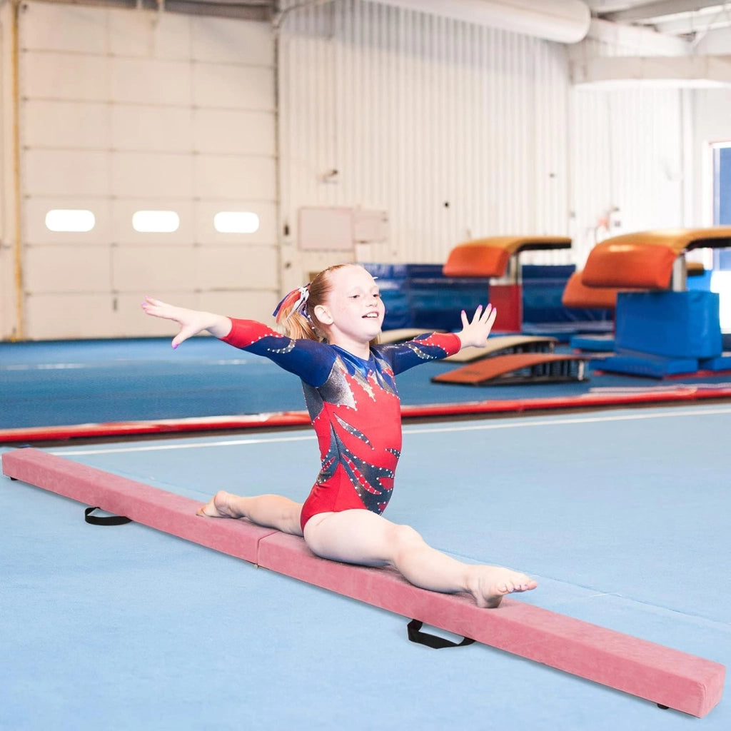 Trave Ginnastica Artistica per Casa 210/240 cm, Trave Pieghevole per Bambini con Maniglia, Base in Legno e Fondo Antiscivolo, Trave di Equilibrio da Pavimento