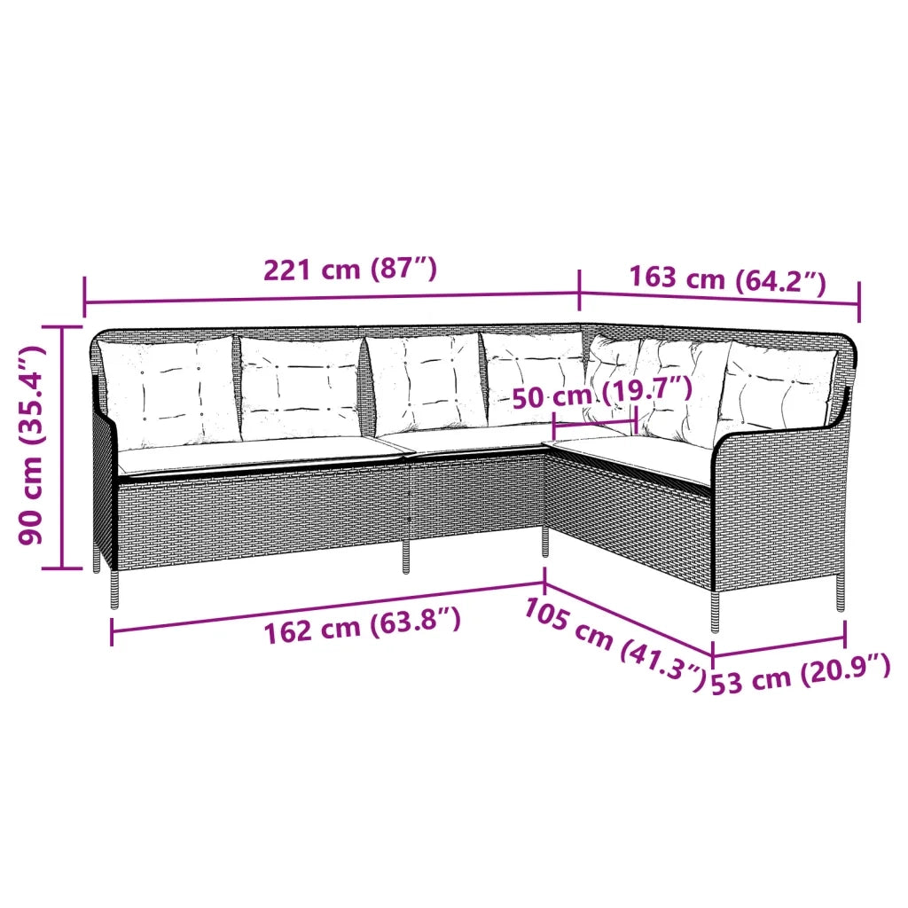 Divano da Giardino con Cuscini a L-Sofa da Giardino-Divano da esterno Grigio in Polyrattan