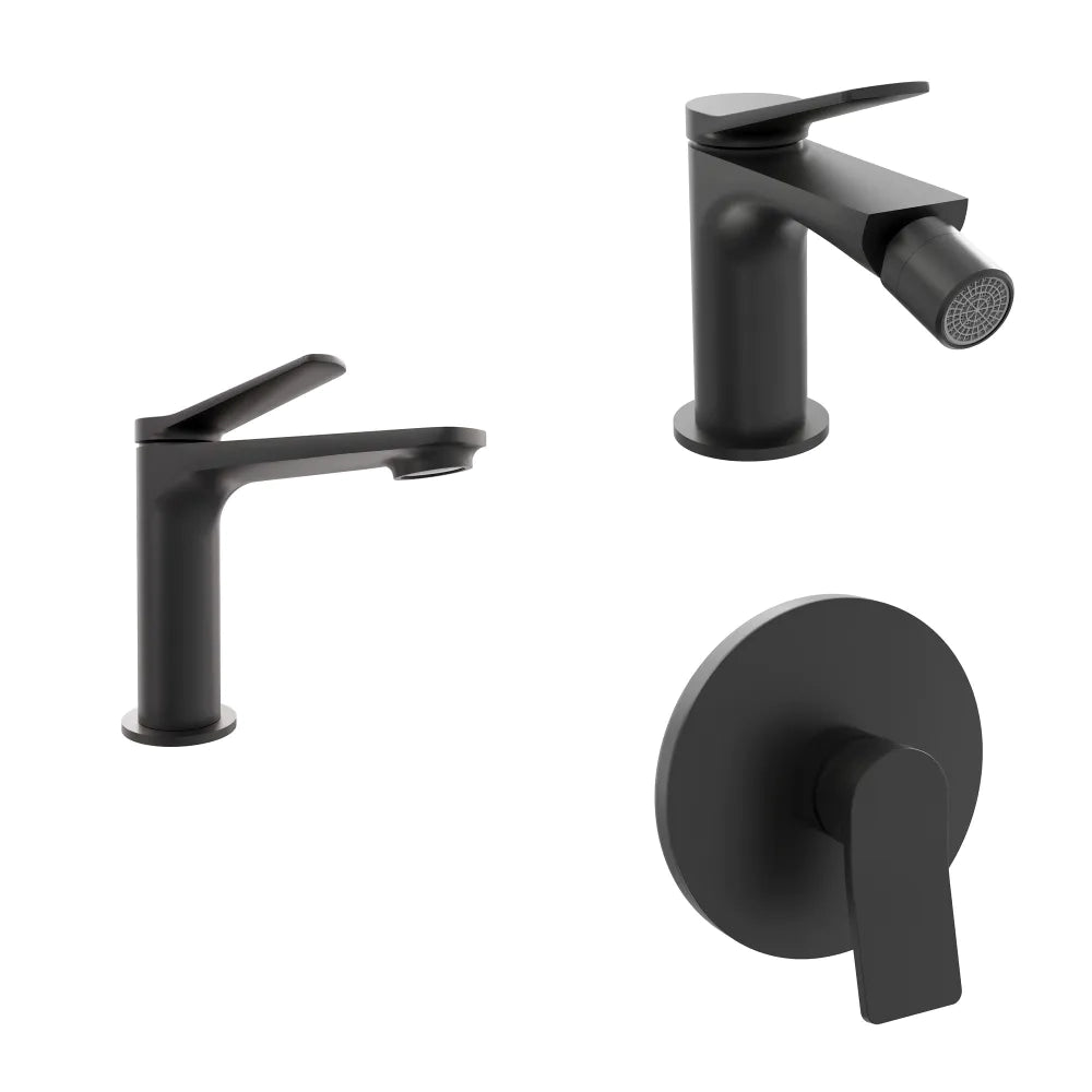 Set miscelatori: lavabo bidet senza scarico e incasso doccia monocomando nero opaco | Anne