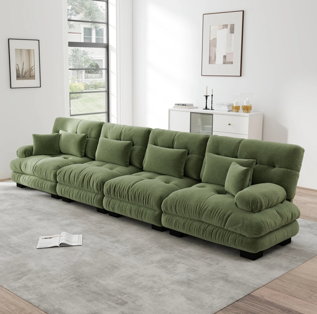 Divano modulare in ciniglia con seduta profonda; verde